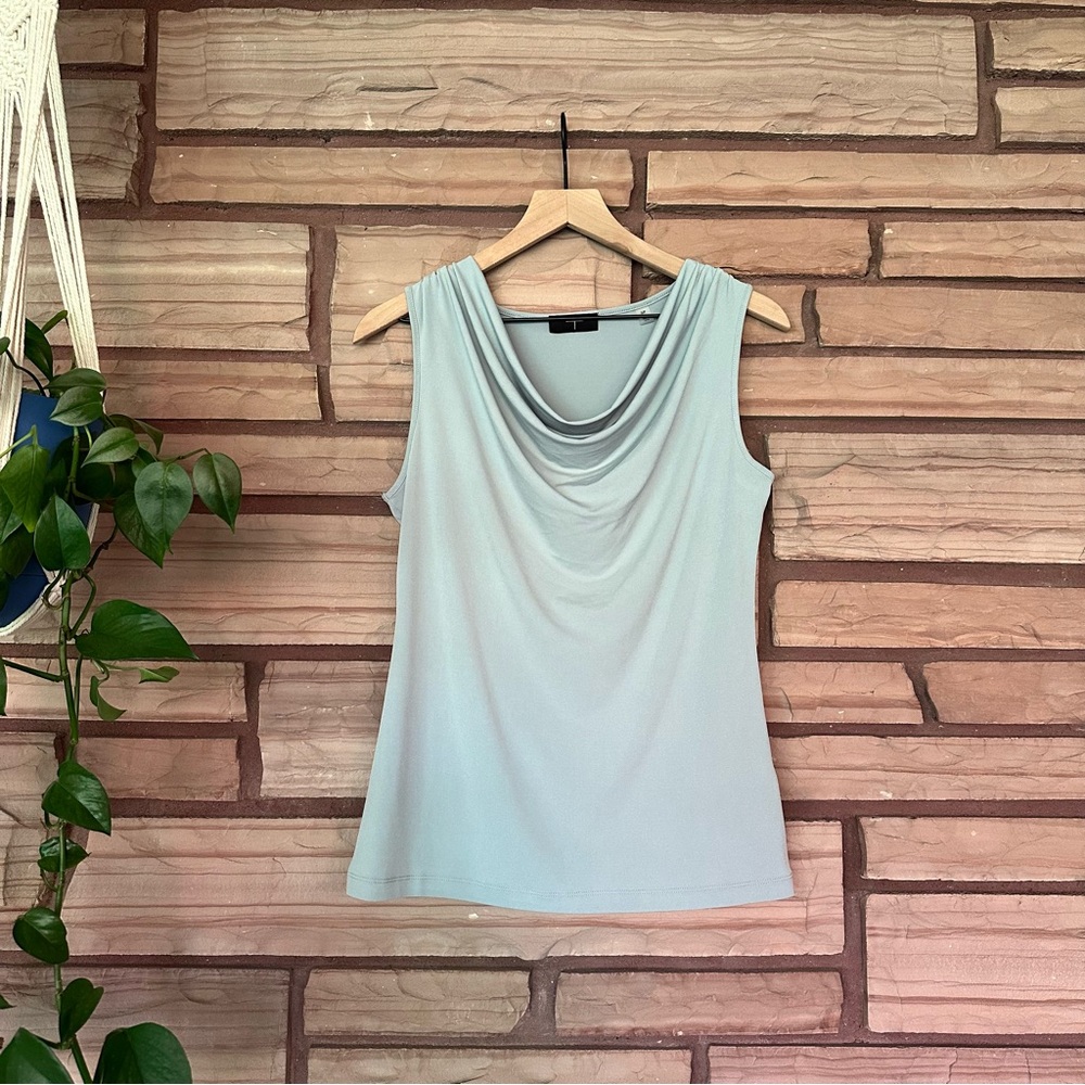 Tahari Light Blue Draped Neck Tank Top